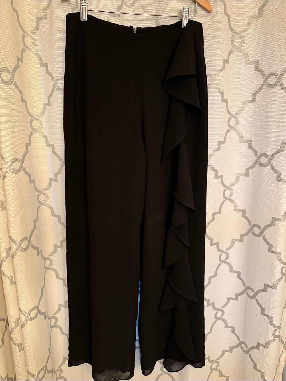 JS Boutique Black Wide-Leg Ruffle Side Pants
